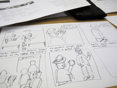 Contoh storyboard dengan kertas secara manual